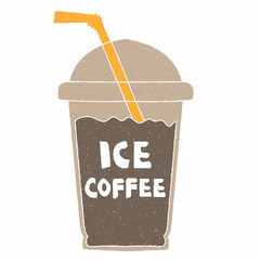 ice coffee vector design. digital hand drawn style. grain texture