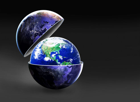 open up your eyes to the new World, New world idea concept, Earth in dark open up to show the bright day earth inside on dark background, Elements of this image furnished by NASA,