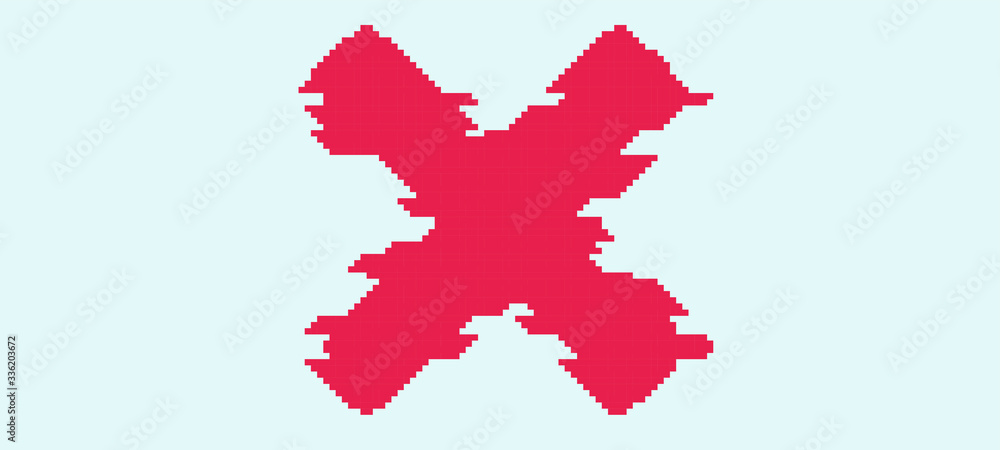 Aufkleber pixelated and glitched cross on white background. concept art of computer virus or malware.