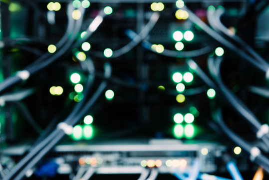 Close up of illuminated network server