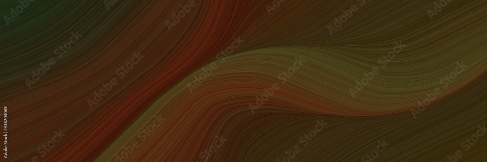Poster elegant flowing horizontal header with very dark green, chocolate and dark olive green colors. fluid curved lines with dynamic flowing waves and curves