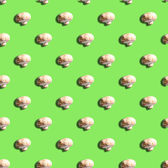 seamless pattern of mushrooms with shadow on light green  background. Organic food concept 
