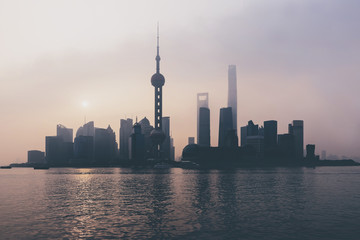 Foggy day in Shanghai Bund At sunrise