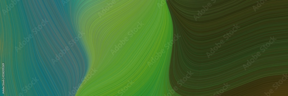 Poster elegant modern designed horizontal header with dark olive green, teal blue and very dark green colors. fluid curved lines with dynamic flowing waves and curves
