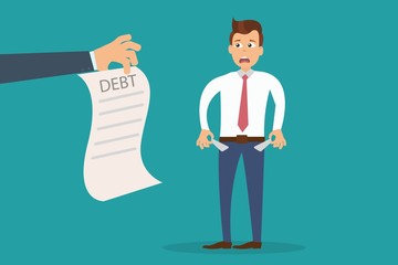 Afraid man with debt notice paper