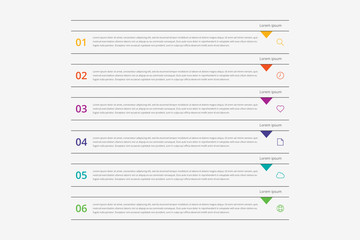 Modern vector abstract infographic with 6 steps or processes elements and marketing icons. Business concept timeline.