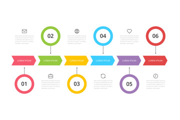 Vector step Infographic chart design with icons and 6 options or steps. Template for business, presentations, web sites, flow chart.