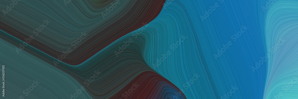 Poster elegant artistic designed horizontal banner with dark slate gray, steel blue and teal colors. fluid curved lines with dynamic flowing waves and curves
