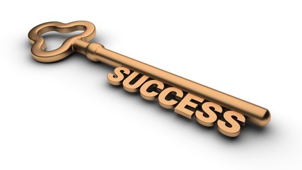 Key to Success and a keyhole isolated on white. 3D-rendering.