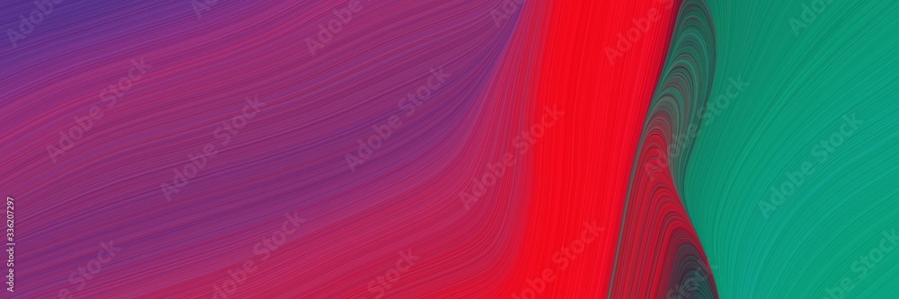 Aufkleber elegant moving designed horizontal header with dark moderate pink, teal and crimson colors. fluid curved lines with dynamic flowing waves and curves
