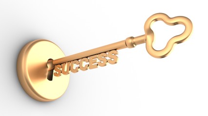 Key to Success and a keyhole isolated on white. 3D-rendering.