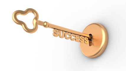Key to Success and a keyhole isolated on white. 3D-rendering.