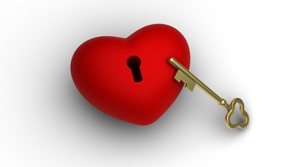 Key to my heart. Isolated on white. 3D-rendering.