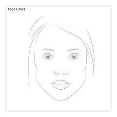 Face chart for makeup artist training. Rhomboid face.