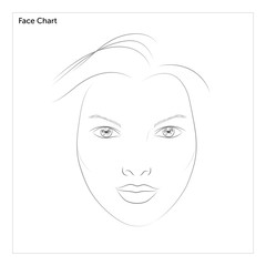 Face chart for makeup artist training. Heart shaped face.