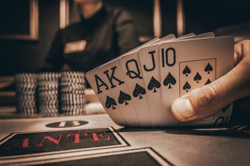 Poker Hands / Royal Flush. Five playing cards - the poker royal flush hand. Royal Flash, card deck,...