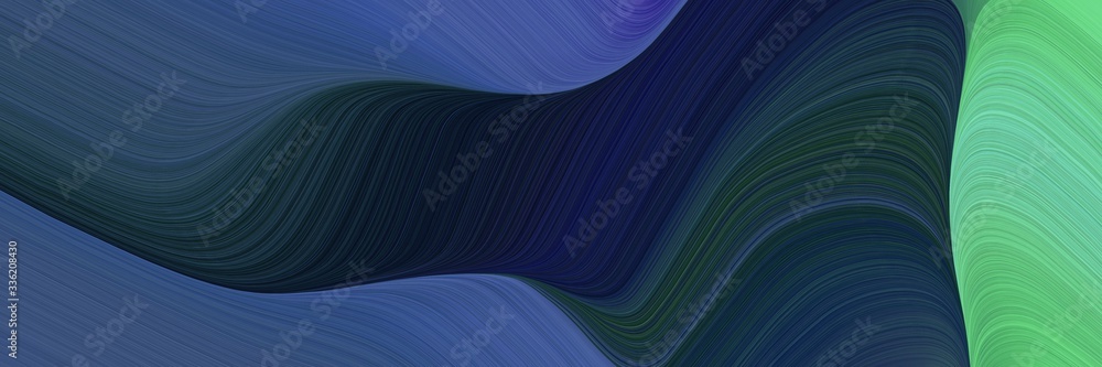 Aufkleber elegant moving designed horizontal header with very dark blue, medium aqua marine and dark slate blue colors. fluid curved lines with dynamic flowing waves and curves