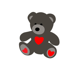 Vector grey bear holding heart isolated on white background. Cute baby panda with heart. Flat stock vector illustration.