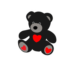 Vector black bear holding heart isolated on white background. Cute baby panda with heart. Flat stock vector illustration.