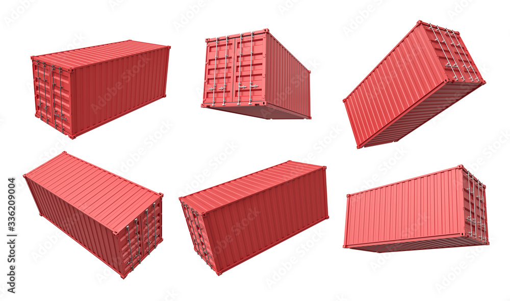 Fototapete 3d rendering of set of closed red cargo container isolated on white background.