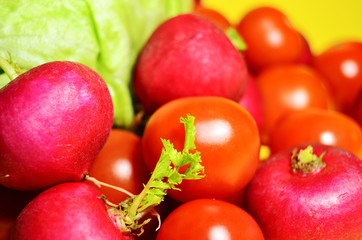 fresh tomato vegetables and radish close-up