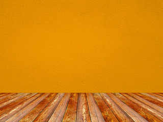 Empty room solid orange color plaster interior wall and floor.