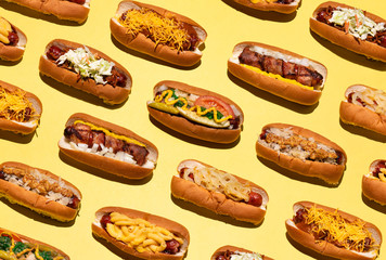 Variety Of Hot Dogs Pattern Background