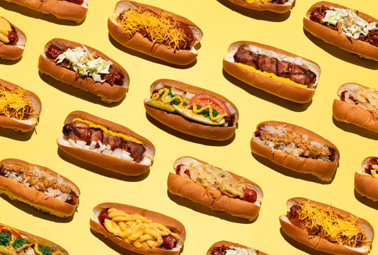 Variety Of Hot Dogs Pattern Background