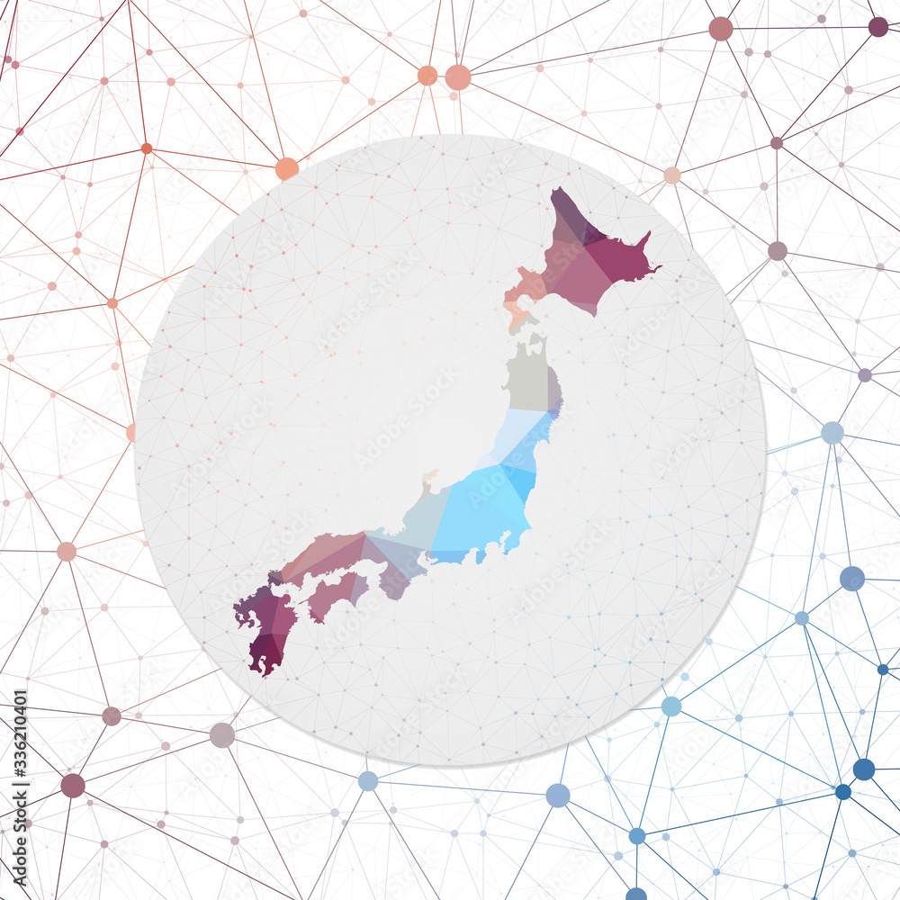 Poster abstract vector map of japan. technology in the country geometric style poster. polygonal japan map 