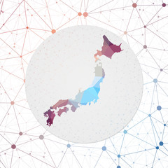 Abstract vector map of Japan. Technology in the country geometric style poster. Polygonal Japan map on 3D triangular mesh background. EPS10 Vector.