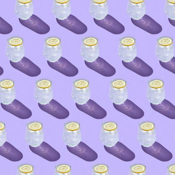 Pattern of glasses with refreshing lemon drink