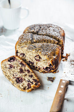 Food: Sweet marzipan, cherry bread with poppy seeds