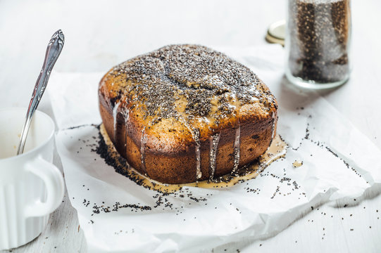 Food: Sweet marzipan, cherry bread with poppy seeds