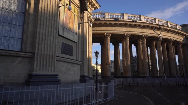 St. Petersburg. Russia. Kazan Cathedral on a sunny morning. The camera on the steadicam. 