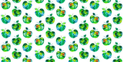 Pattern with green apples. Digital collage, made from watercolor drawing.
