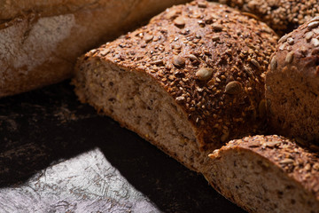 close up view of fresh baked whole grain bread