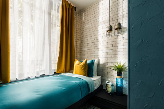 Cozy bedroom in a vintage hostel