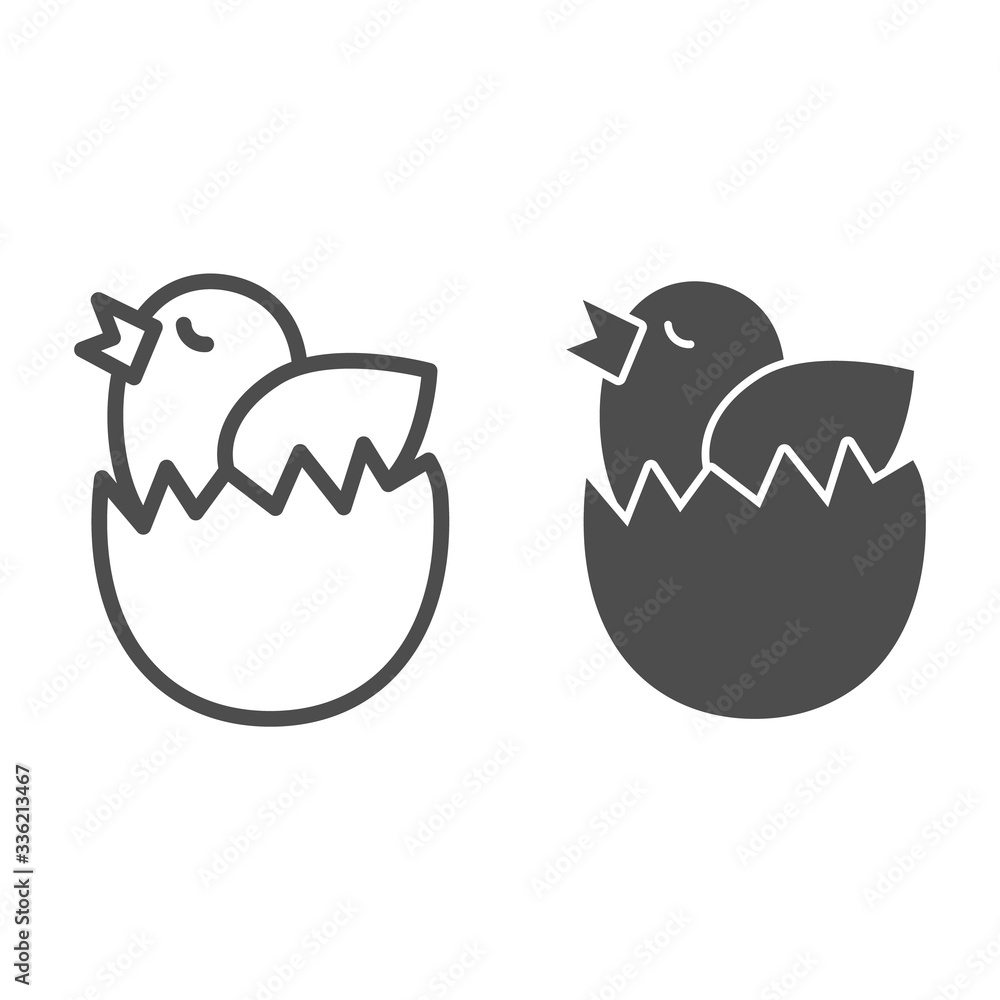 Aufkleber chick in egg line and solid icon. chicken hatched from an egg outline style pictogram on white backg