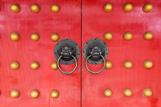 Traditional red chinese door