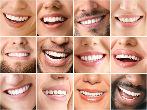 Collage of photos with different smiling people