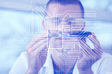 Electronic technician working in service center