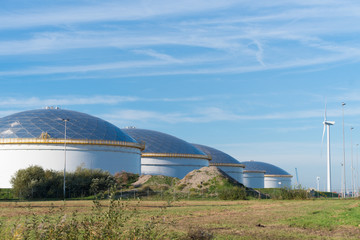 petrol storage tanks in harbor