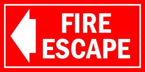 Emergency fire escape exit sign. White on red background. Safety symbols.