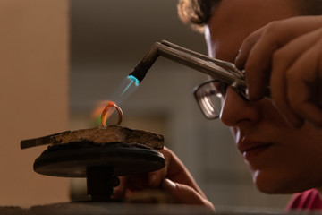 Serious goldsmith heating ring with blowtorch