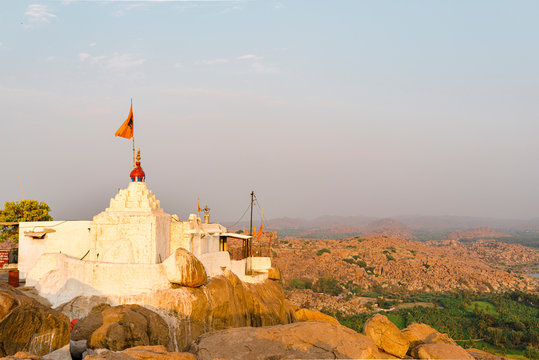 White Monkey Temple in the top of Anjeyanadri Hill at sunset