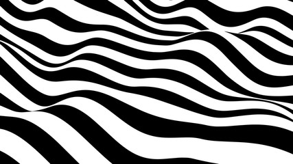 Abstract wave of white and black curved lines. Hallucination. Optical illusion. Twisted illustration. Futuristic background of lines. Dynamic wave. Vector.