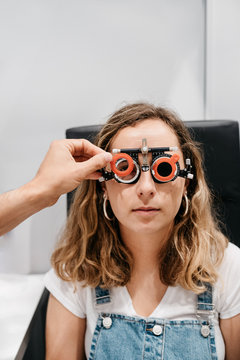 Young female having an eye examination