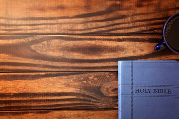 A Personal BIble Study with a Cup of Hot Coffee with Copy Space