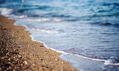 Sea view from tropical beach. Tranquil sea harmony of calm water surface.