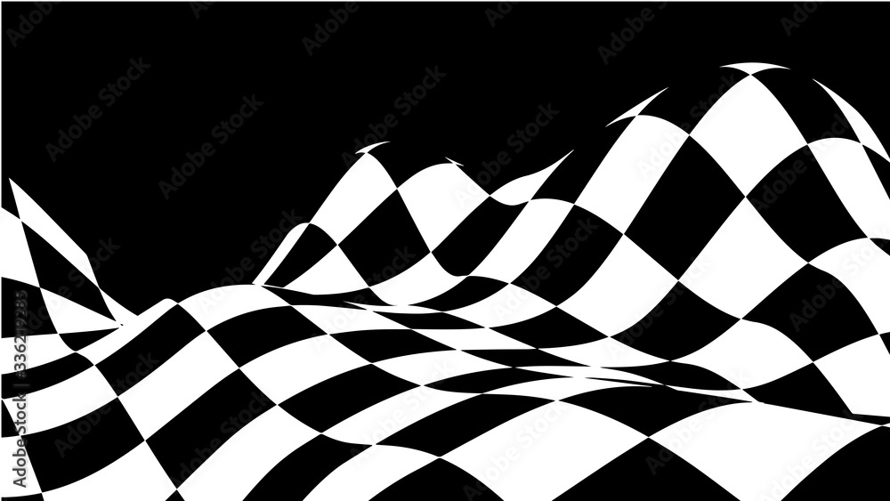 Poster abstract wave of white and black curved squares. hallucination. optical illusion. twisted illustrati